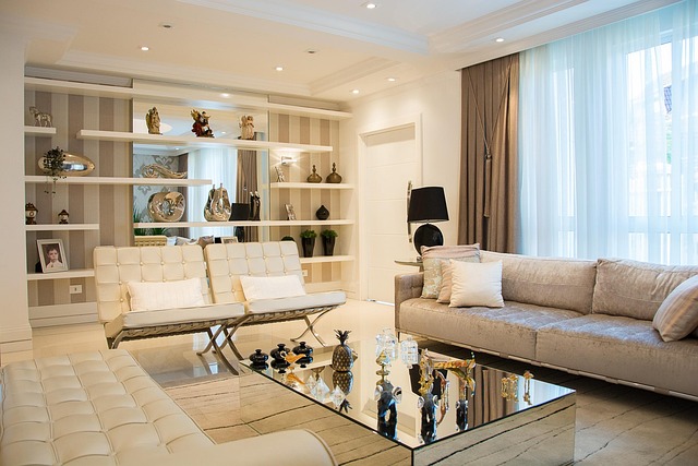 small room inspiration with wall shelves and compact sofa
